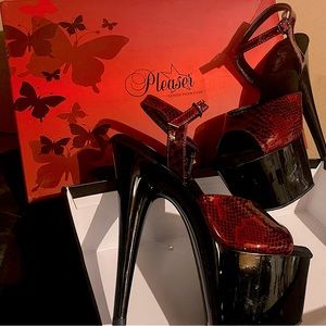 Red snake skin dancing shoes